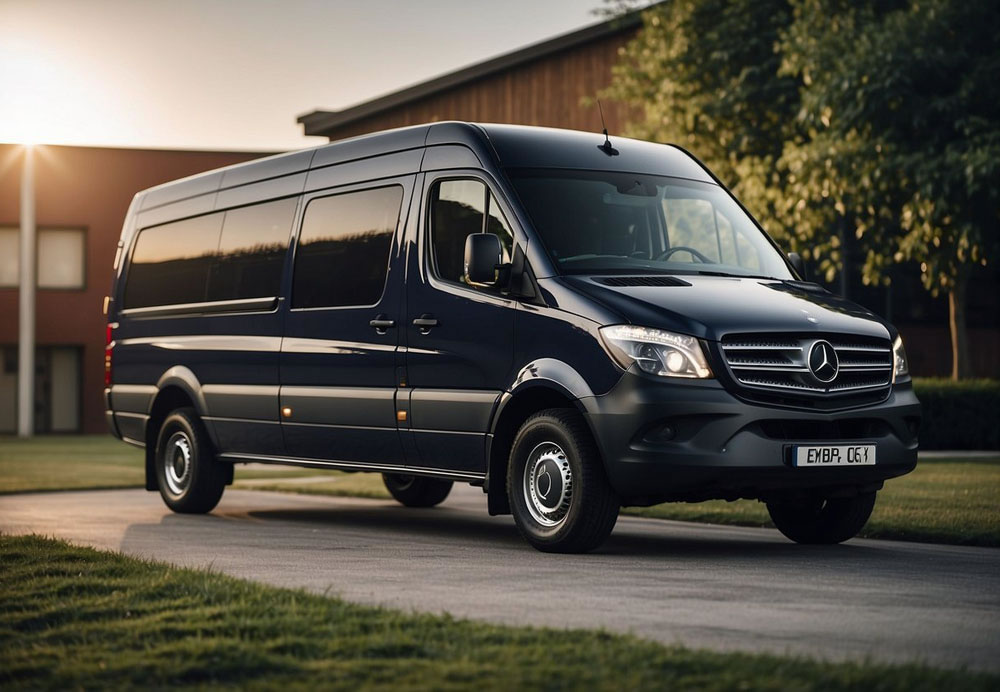 A Mercedes Sprinter van parked in a spacious, well-lit area, exuding an air of luxury and comfort